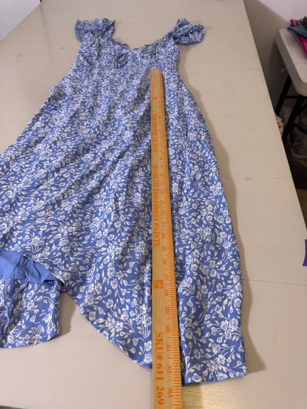 Reformation Marby Dress Blue Floral Asymmetrical Midi Puff Sleeve Size 6 - Picture 10 of 15